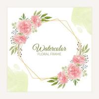 Rustic carnation floral frame in pink watercolor style vector