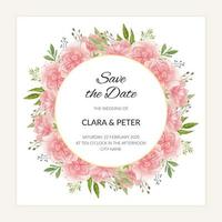 Watercolor save the date template with circle flower frame vector