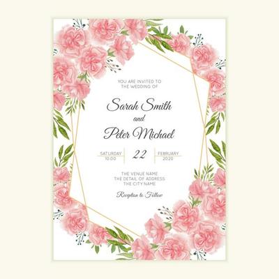 Wedding invitation card with watercolor carnation flower