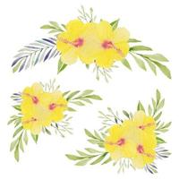 Set of watercolor yellow hibiscus flower bouquets vector