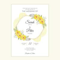 Watercolor wedding invitation card with yellow hibiscus vector