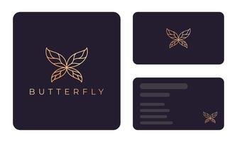 Gold butterfly business card template vector