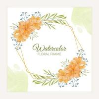 Rustic marigold floral frame in orange watercolor style vector