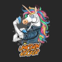 Angry rocker unicorn wearing a leather jacket vector