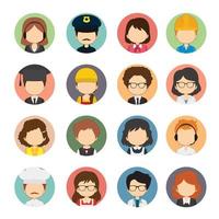 Set Of 16 Round Flat Professional Character Icons  vector