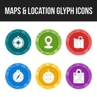 Maps and location glyph icon set vector