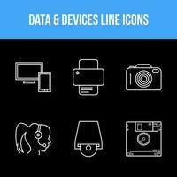 conjunto de líneas de iconos de datos y dispositivos vector