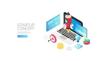 Isometric startup concept banner 