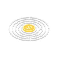 Gold coin with dollar sign in a labyrinth vector