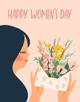 Woman holding a letter with flowers for Women's Day  vector