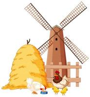 Farm scene with animals and windmill vector