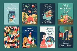 colección de tarjetas de felicitación de navidad y año nuevo. vector
