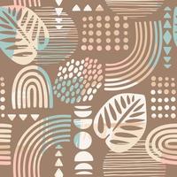 Seamless pattern with abstract leaves and geometric shapes  vector