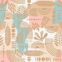 Seamless pattern with abstract leaves and geometric shapes  vector
