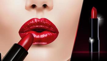 Realistic red lipstick for make-up advertisement banner vector