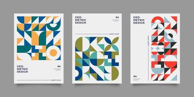 Colorful Bauhaus-style poster set with geometric shapes vector