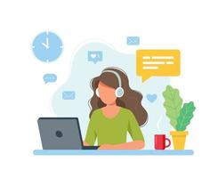 Woman working from home, student or freelancer vector