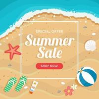 Summer sale banner with beach and sea vector