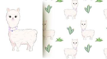 Llama and cactus pattern vector