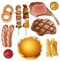 Set of different barbecue foods vector