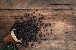 Coffee beans on the desk, top view photo