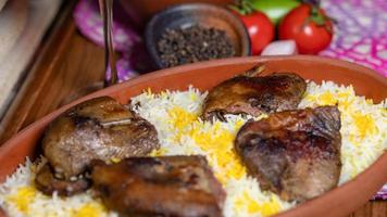 Grilled coot on rice photo