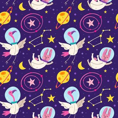 Astronaut animals seamless pattern background