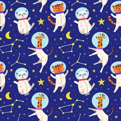 Astronaut animals seamless pattern background
