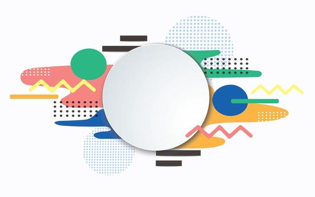 White circle frame over geometric pastel patterns