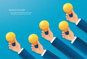 Hands n suits holding light bulbs vector