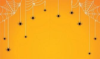 Halloween spiders and spider webs on orange gradient vector