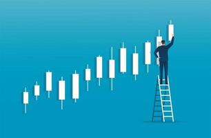 Man on ladder with candlestick chart vector