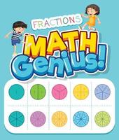 Math genius fractions poster with kids  vector