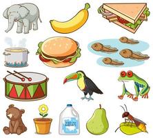 Large set of different animals and other objects  vector