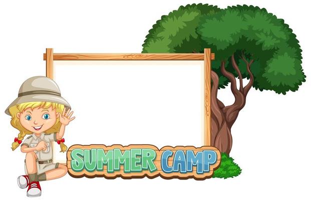 Border template with girl at summer camp