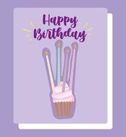 Cupcake with bright candles card vector