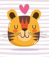 dibujos animados animal adorable personaje salvaje tigre corazón vector