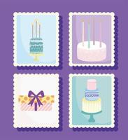 feliz cumpleaños conjunto de sellos vector