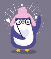 pingüino con gafas y gorro de pompón vector