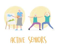 Activity Seniors, Older People Practicing Exercise and Hobby vector