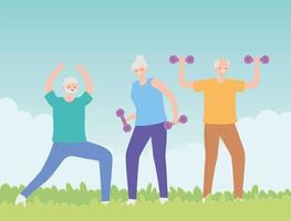 Group of Senior People Exercising in Park vector