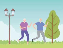 Older Couple Running in the Park vector