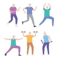 Elderly People Practicing Exercises vector