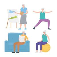 Elderly People Doing Hobby and Sport Activities vector