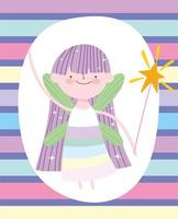 Fairy Princess with Magic Wand on Striped Pattern vector