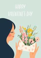 Woman with flowers for Valentine's Day card vector