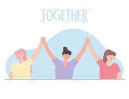 People together, friendly women holding hands vector