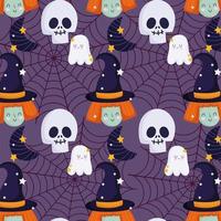 Happy Halloween witch, skull, ghost, web pattern vector