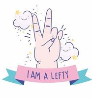 Left handers day, hand with peace and love gesture vector