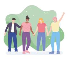 People together, young friends holding hands vector